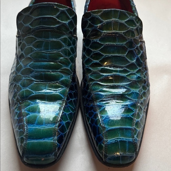 Vintage Caribbean blue Croc embossed Leather Loafer Shoes Mens 43/10 Italy Disco main image 10